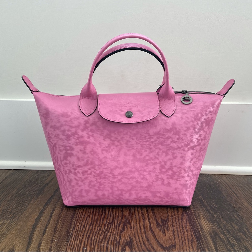Longchamp le pliage cuir leather satchel in peony